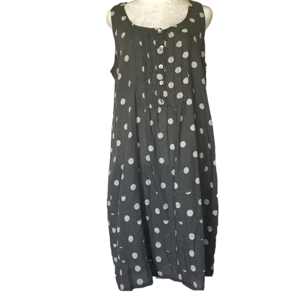 Talia Benson 100% Cotton Polka Dot Sleeveless Cotton Dress XL Made in Italy